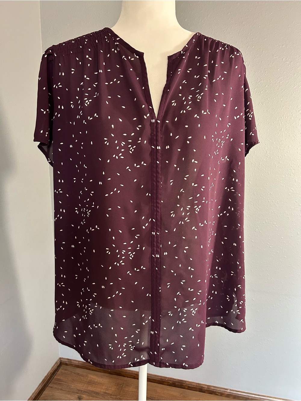 Fun2Fun Short Sleeve Split-Neck Blouse - Plum 1X